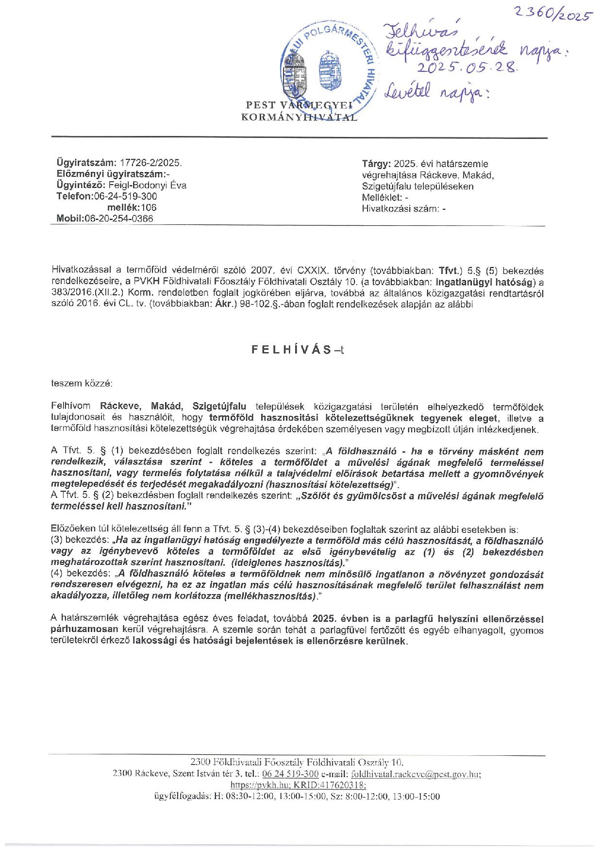 Felhívás 2025. évi határszemléről