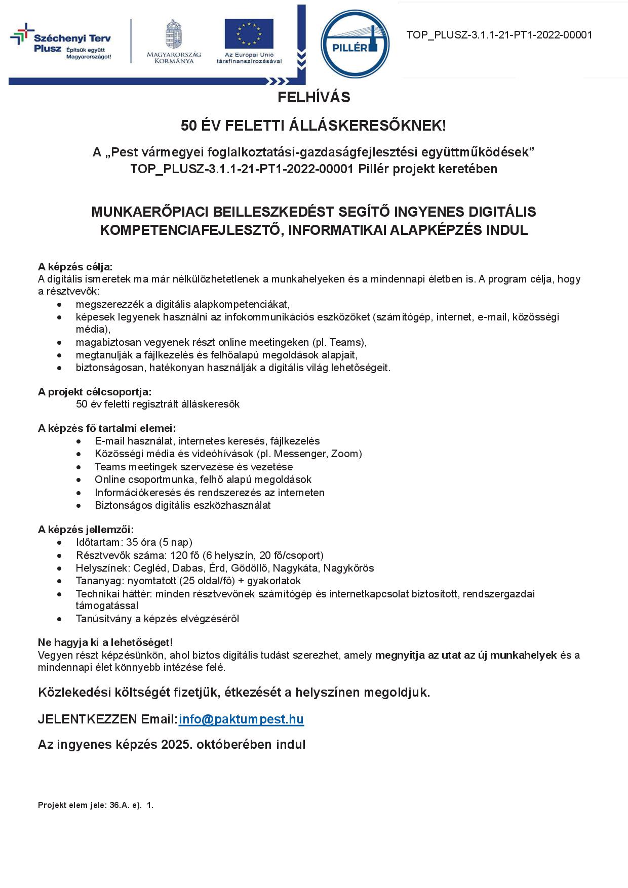 Felhívás 50 év feletti álláskeresőknek - Ingyenes digitális kompetenciafejlesztő, informatikai alapképzés