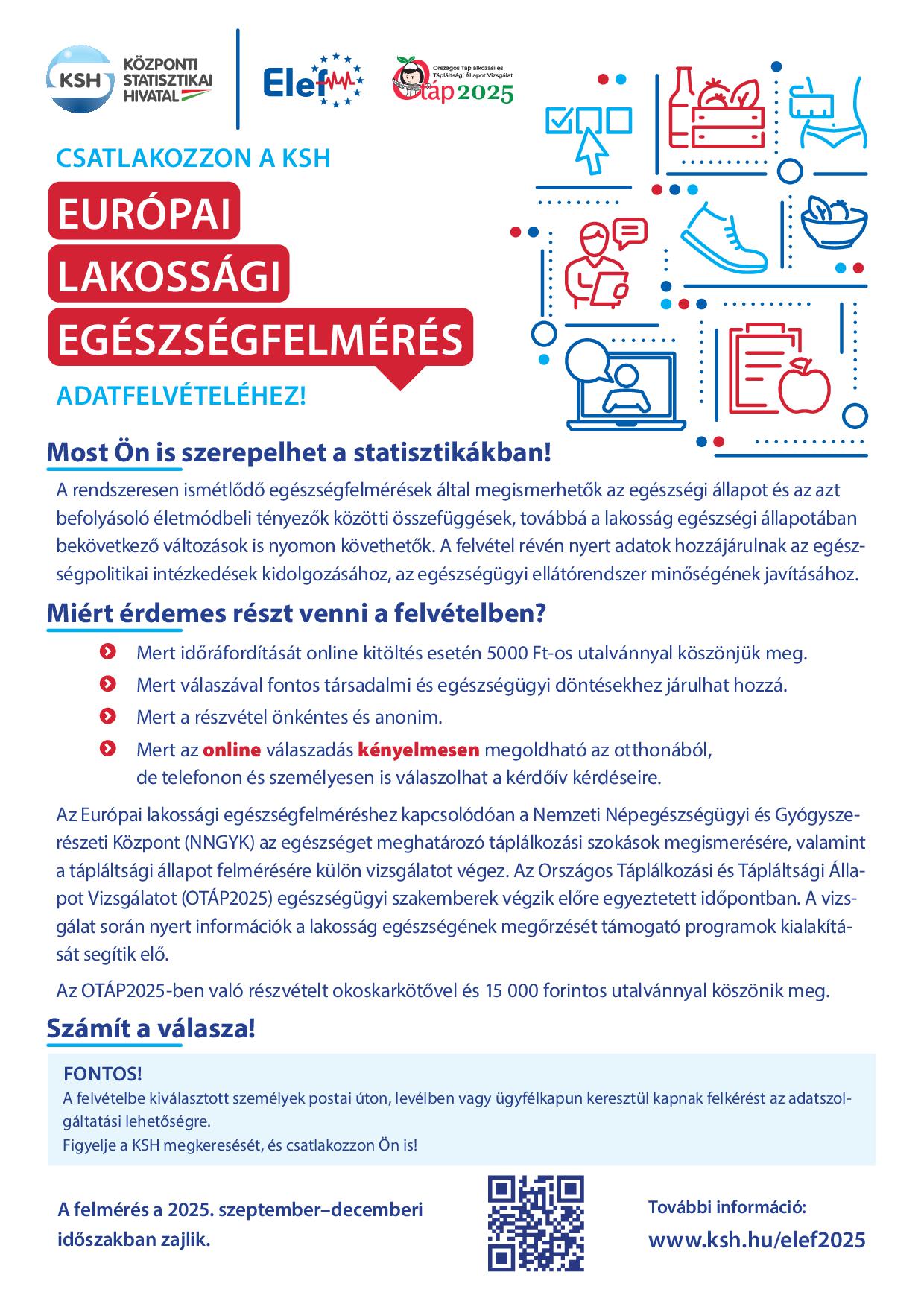 Csatlakozzon a KSH Európai Lakossági Egészségfelmérés adatfelvételéhez!