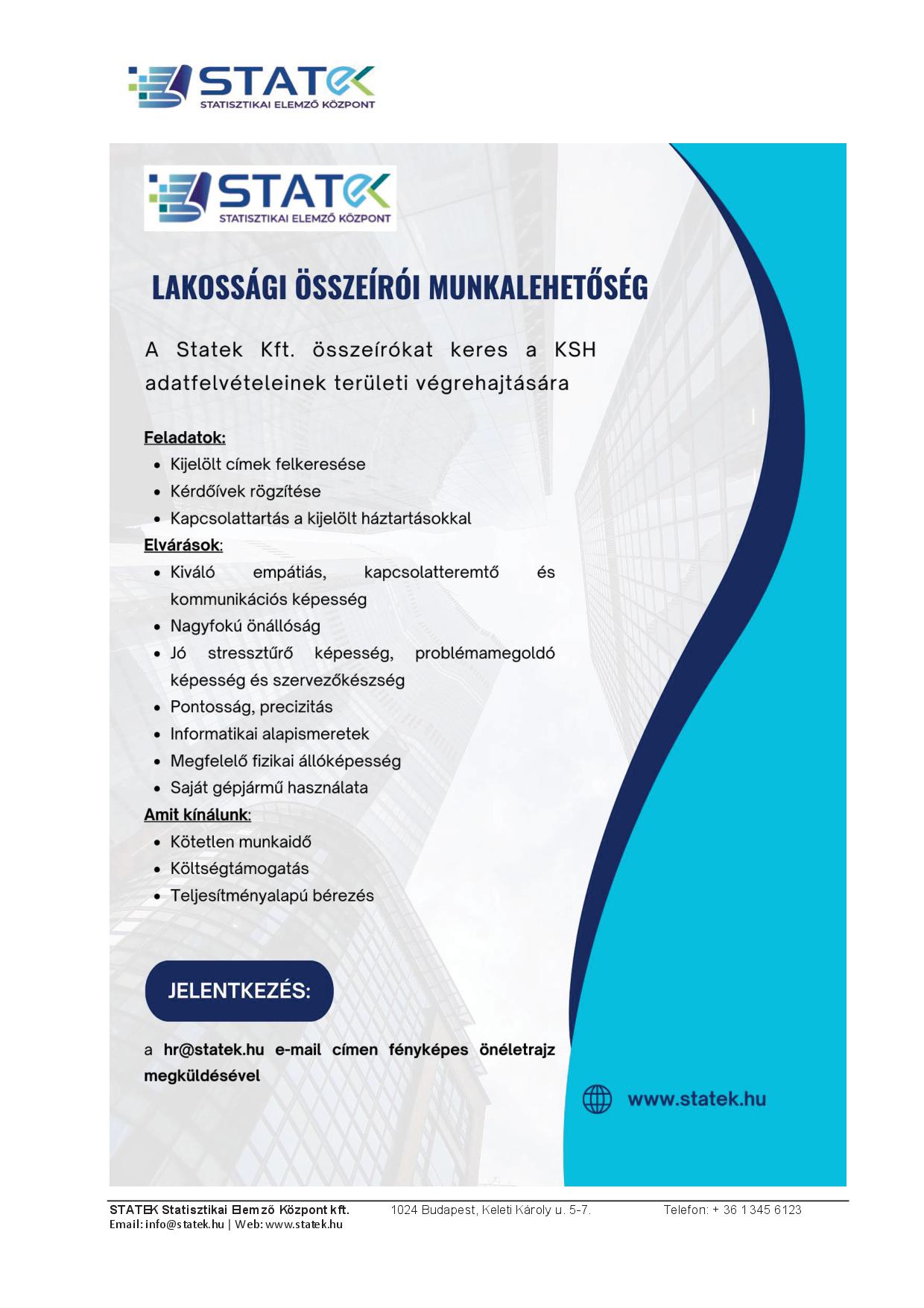 Lakossági összeírói munkalehetőség