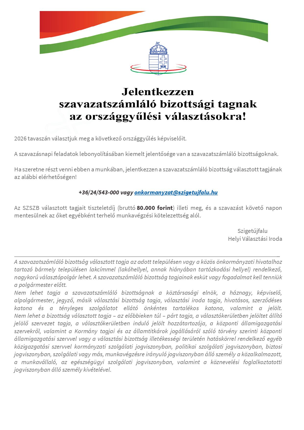 Jelentkezzen szavazatszámláló bizottsági tagnak!