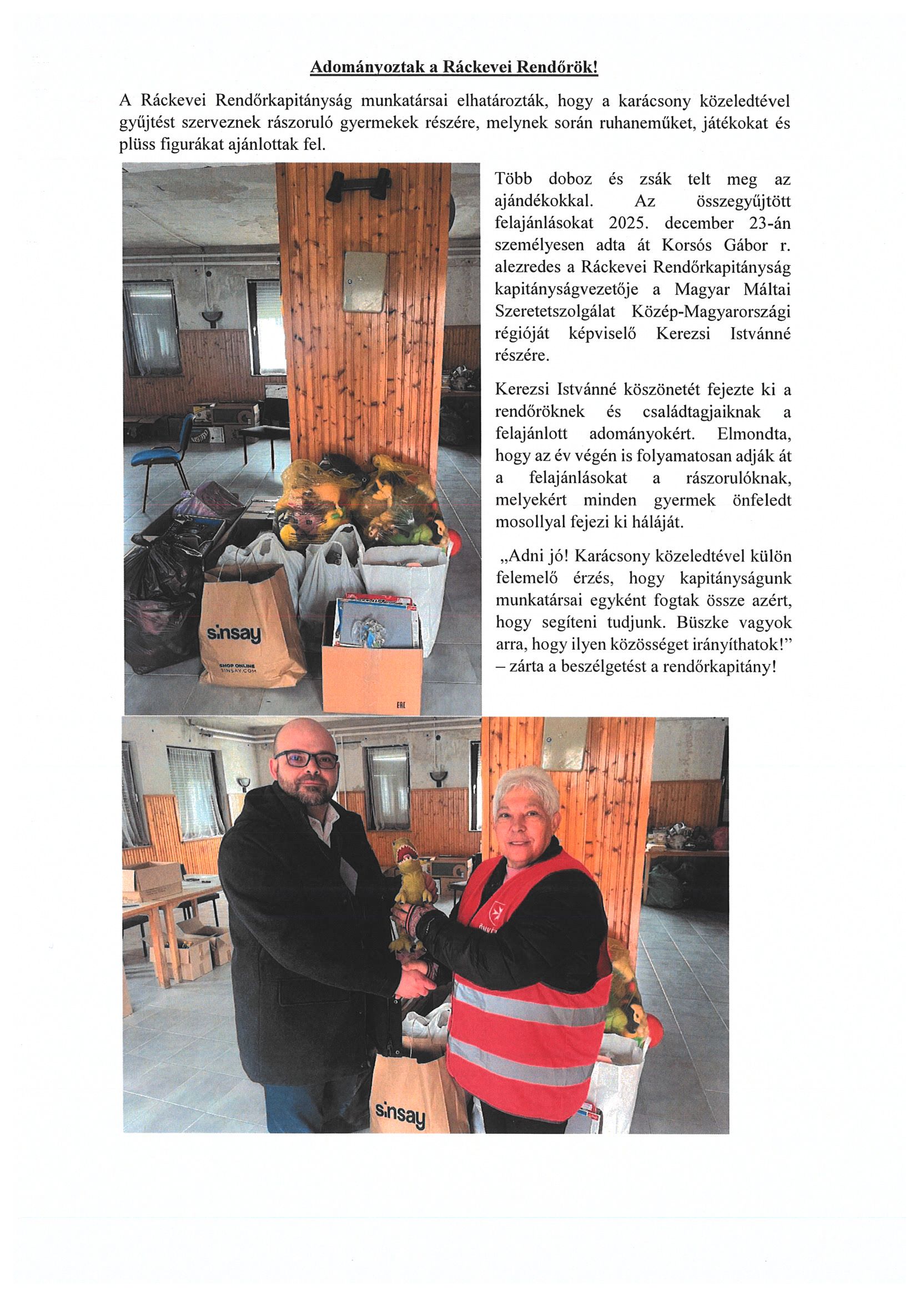 Ráckevei rendőrök adományoztak