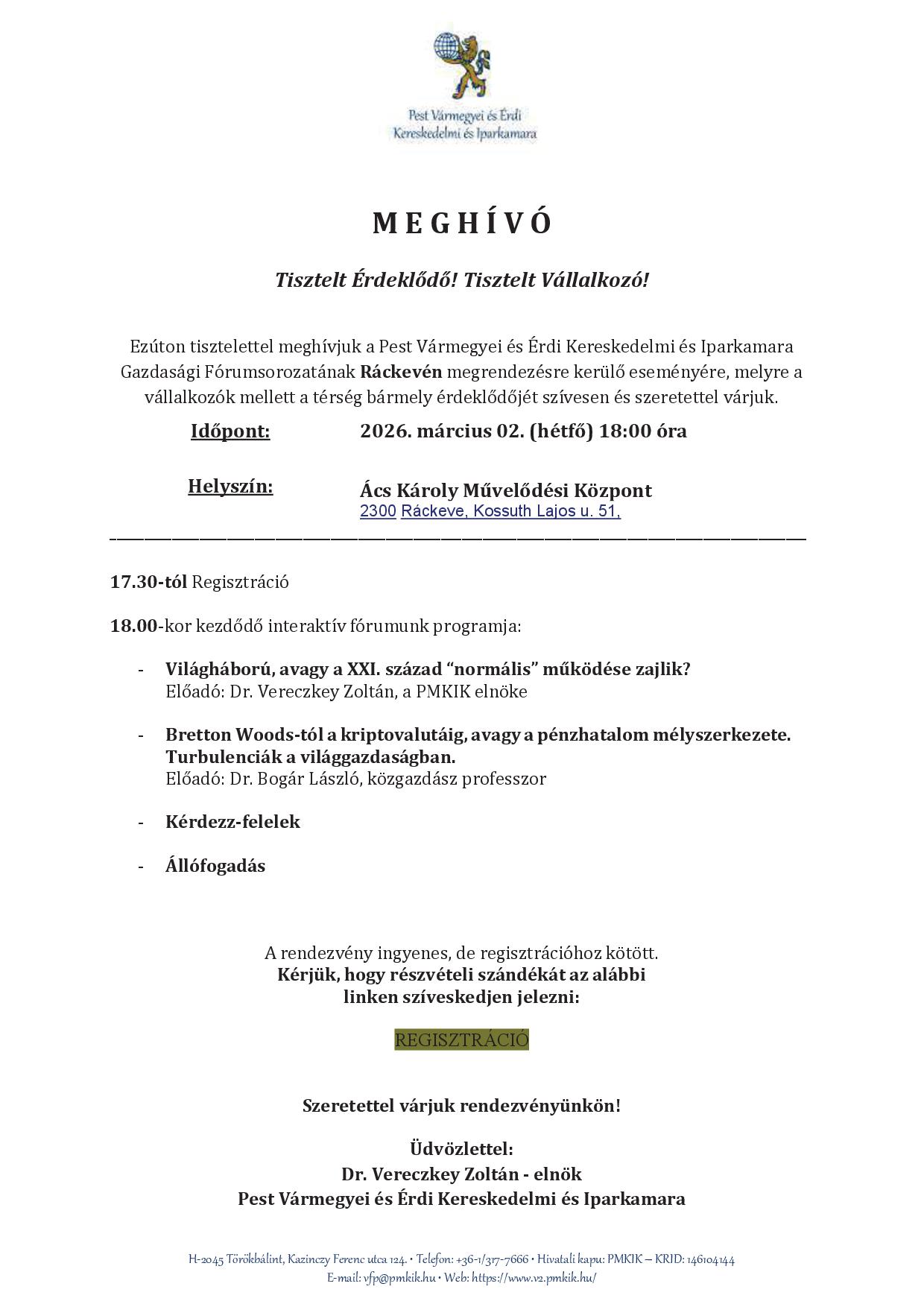 Meghívó - Gazdasági Fórumsorozat - 2026. március 2.