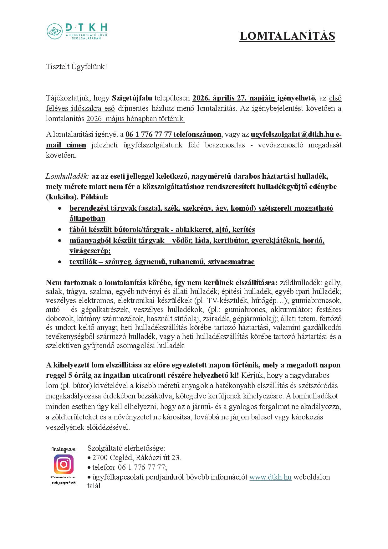 Lomtalanítás 2026. I. félév