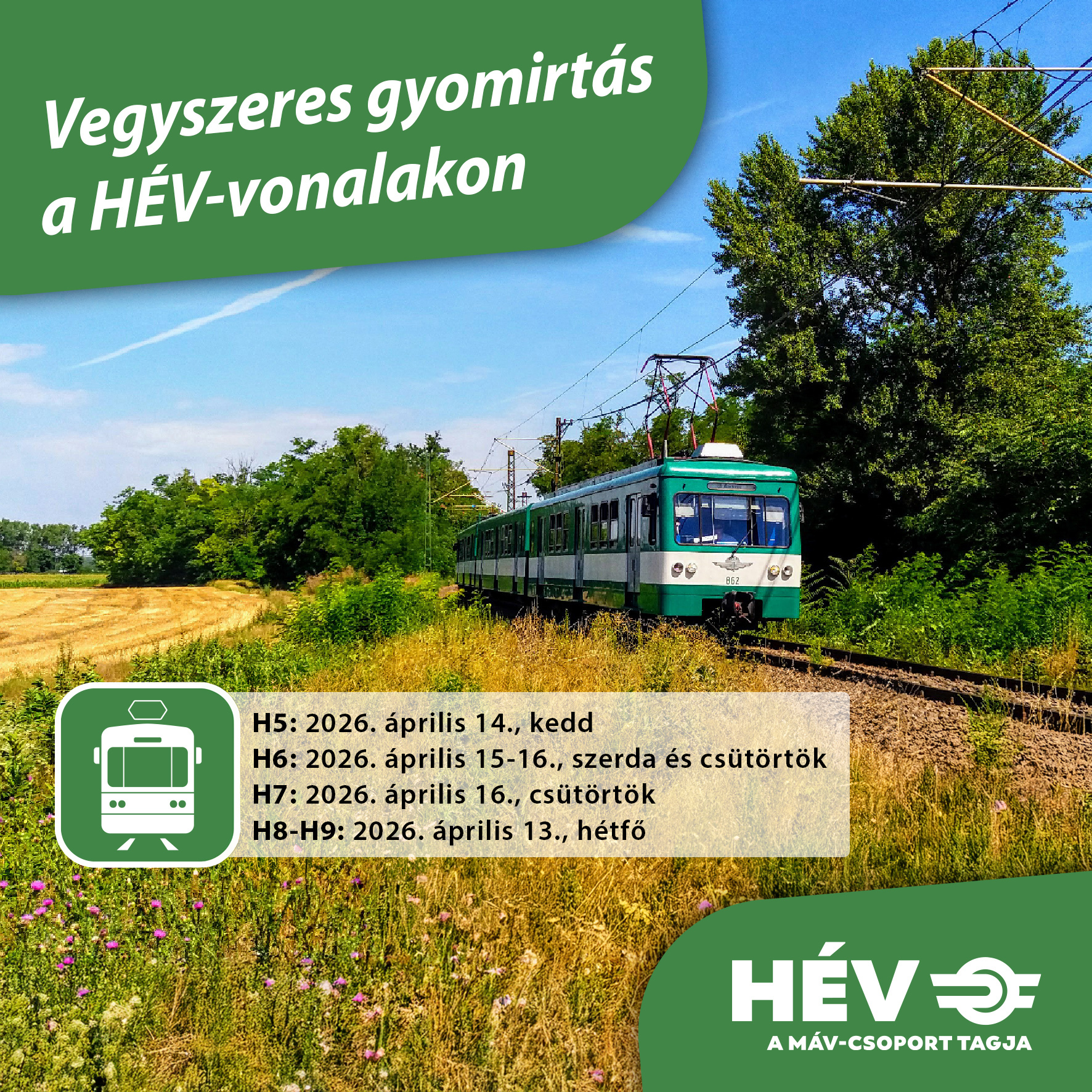 Vegyszeres gyomirtás a HÉV vonalak mentén