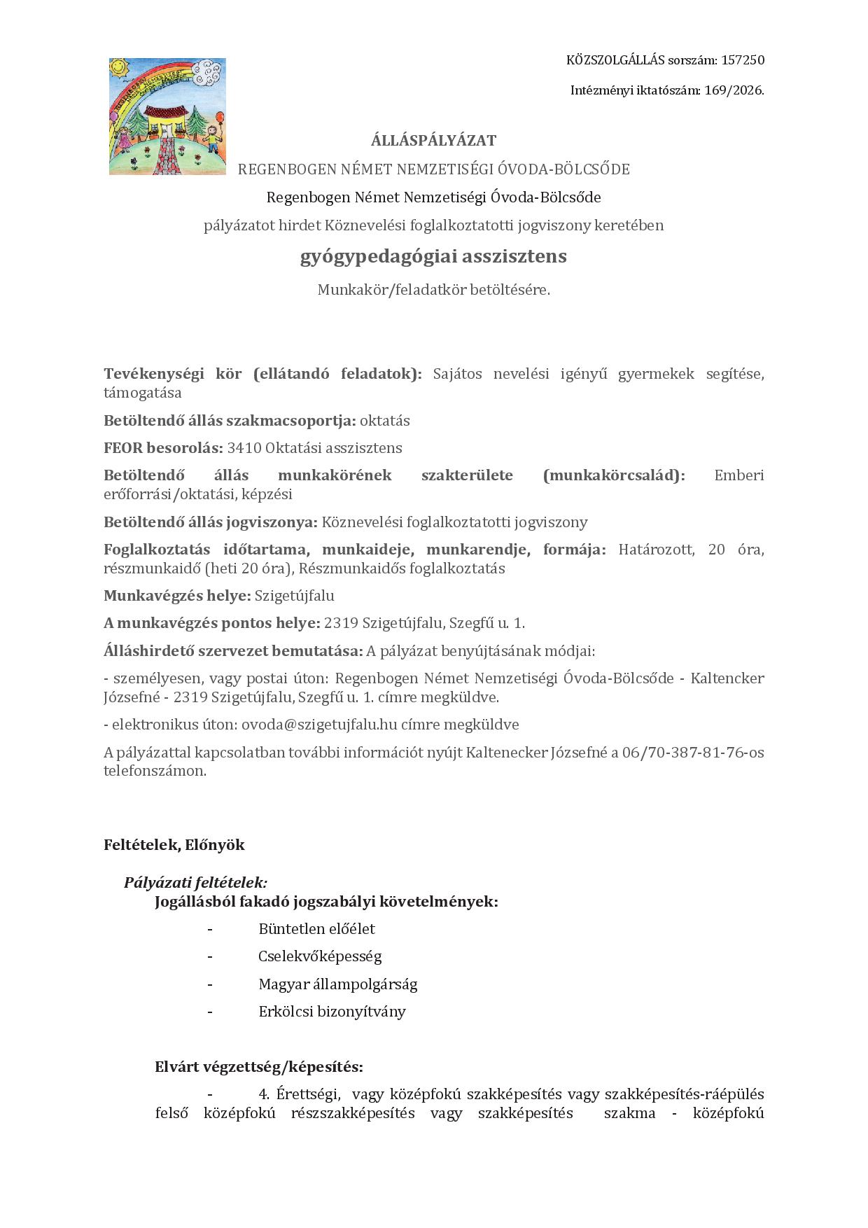 Álláshirdetés - Gyógypedagógiai asszisztens