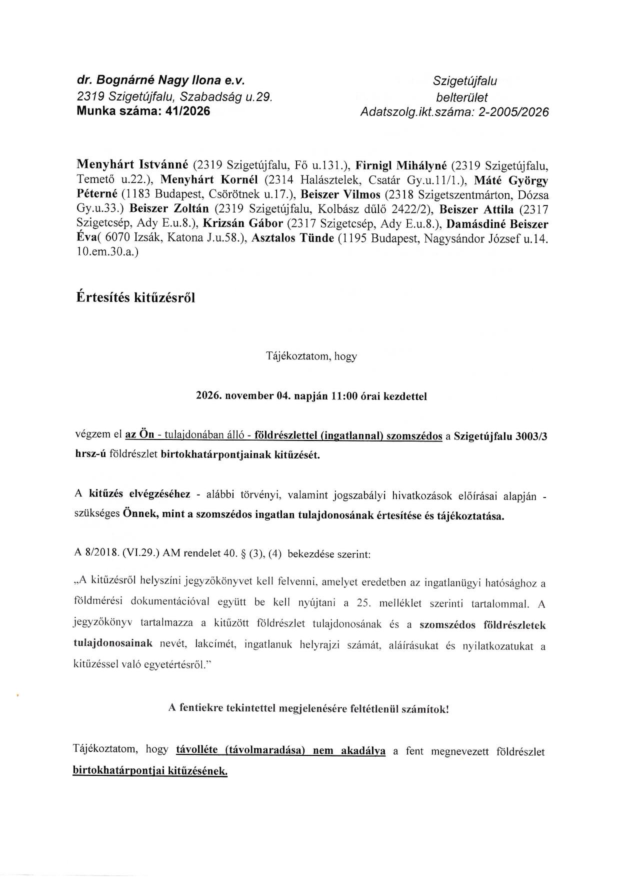 Kitűzési értesítő